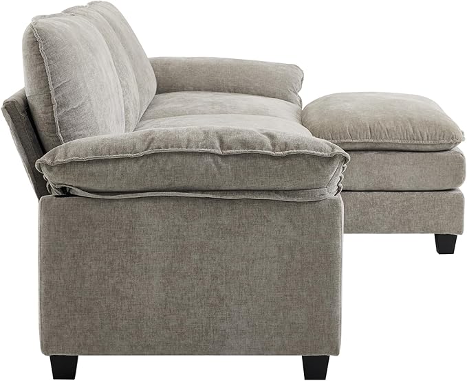 Karl home Sectional Sofa Modular Deep Seat Sofa Couch with Ottoman, Chenille Sofa Sleeper Comfy Upholstered Furniture for Living Room, Apartment, Studio, Office, (3-Seat & 1-Ottoman, Light Gray)