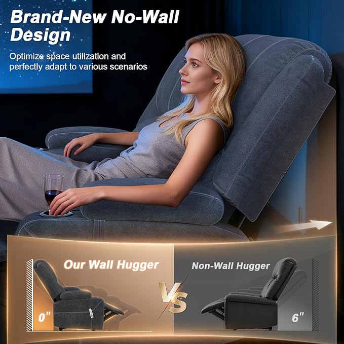 Upgraded Power Loveseat Reclining Couch, Reclining Loveseat Sofa RV Couch with Removable Armrest and Remote Control, Velvet Wall Hugger Home Theater Seating with 2-Tier Cushions, Storage (Velvet,Grey)