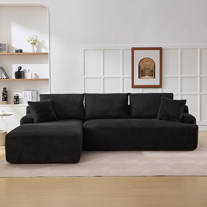Sectional Cloud Boneless Couch 106" Modern Comfy L-Shape Corner No Assembly Required Convertible Compression Sleeper Modular Sofa with Corduroy Fabric Deep Seat Loveseat + Chaise for Living Room