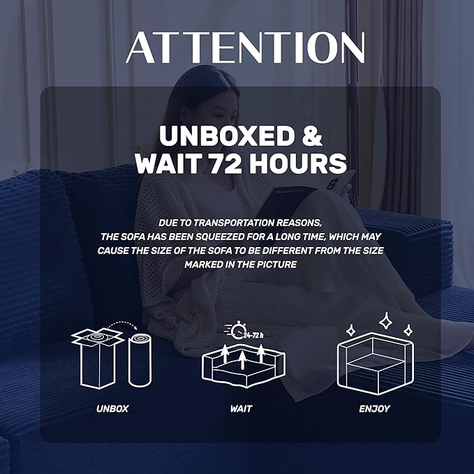107" Boneless Couch with Deep Seat, Set of Modular Sectional Sofa, Cloud Sectional Couch for Living Room, No Assembly Required, Corduroy, U-Shape 3 Seater Right, Blue