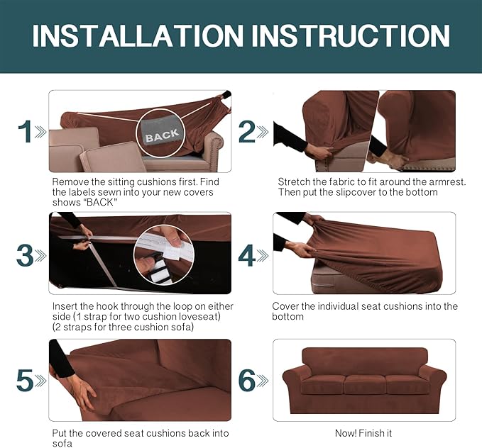 FantasDecor 3 Piece Sofa Covers Velvet for 2 Cushion Couch Stretch Loveseat Slipcover with Individual Seat Elastic Furniture Protector for Pets (Loveseat, Burnt Brick)