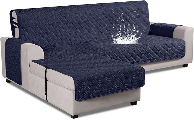 VANSOFY Upgraded Sectional Couch Covers 100% Waterproof L Shaped Sofa Slipcover Reversible Chaise Lounge Cover for Sectional Sofa Furniture Protector Cover for Pets(Small, Dark Blue)