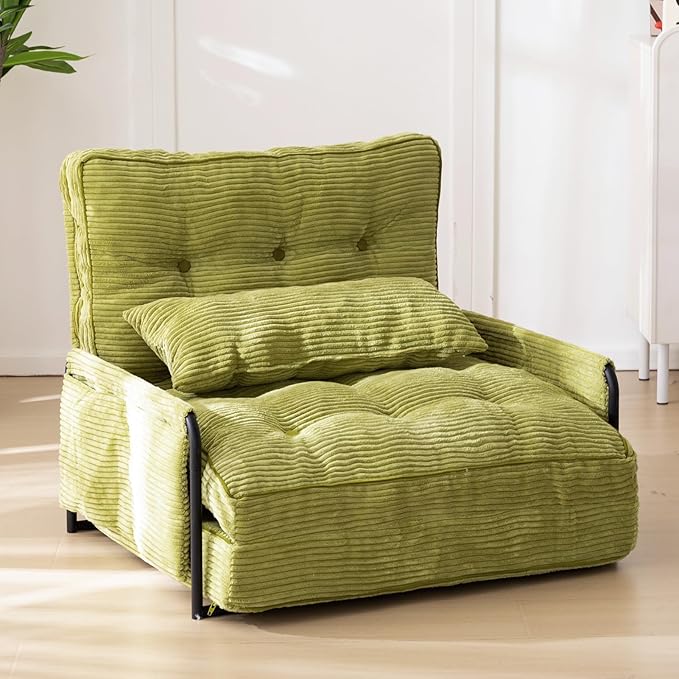 MAXYOYO Adjustable Floor Sofa Couch with Pillow, Multi-Functional Bean Bag Bed, 5-Position Foldable Lazy Sofa Sleeper Bed with Armrest, Versatile Floor Seating for Reading Gaming, Green, Single