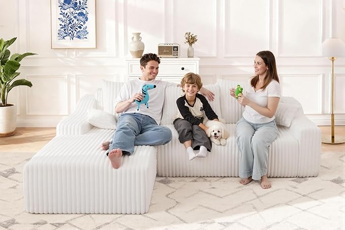 HABUTWAY 94'' Cloud Sectional Couch, Boneless Sofa with Deep Seat, Modular Comfy L-Shape Couch with Chaise for Living Room Bedroom, No Assembly Required(Beige,Left Facing Chaise)