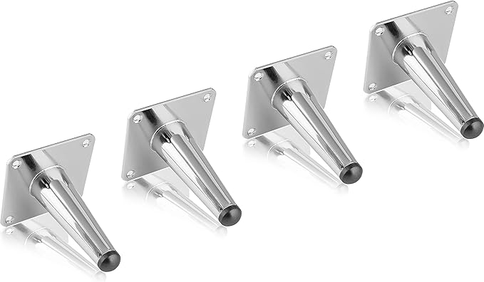 4pcs 4 Inch Furniture Legs, Straight Conical Metal Legs Chrome Mid-Century Style Furniture Feet for Sofa Cabinet Table Chair Cupboard Couch Ottoman Home DIY Projects