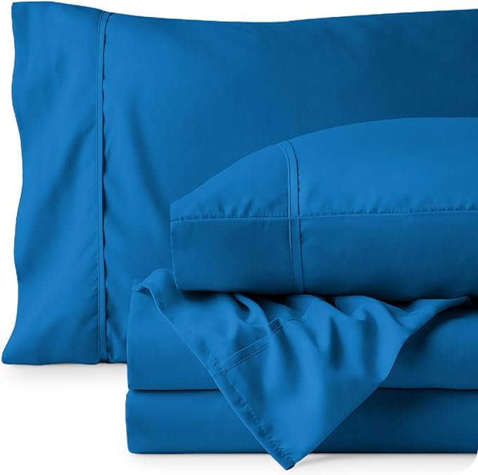 Bare Home Twin XL Sheet Set - 1800 Ultra-Soft Microfiber Twin Extra Long Bed Sheets - Double Brushed - Deep Pockets - Easy Fit - 3 Piece Set - Bedding Sheets & Pillowcases (Twin XL, Medium Blue)