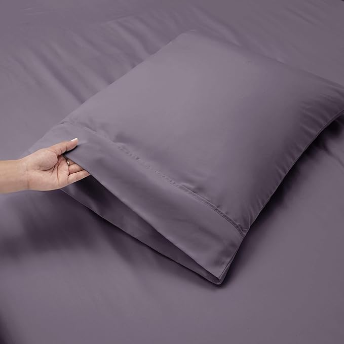 Hearth & Harbor Bed Sheets, Luxury Soft 6 Piece Bed Sheet Set Extra Deep Pocket Fitted Sheets Fits Mattress up to 21", Double Brushed Bedding Sheets & Pillowcases, Queen, Prpulish Gray