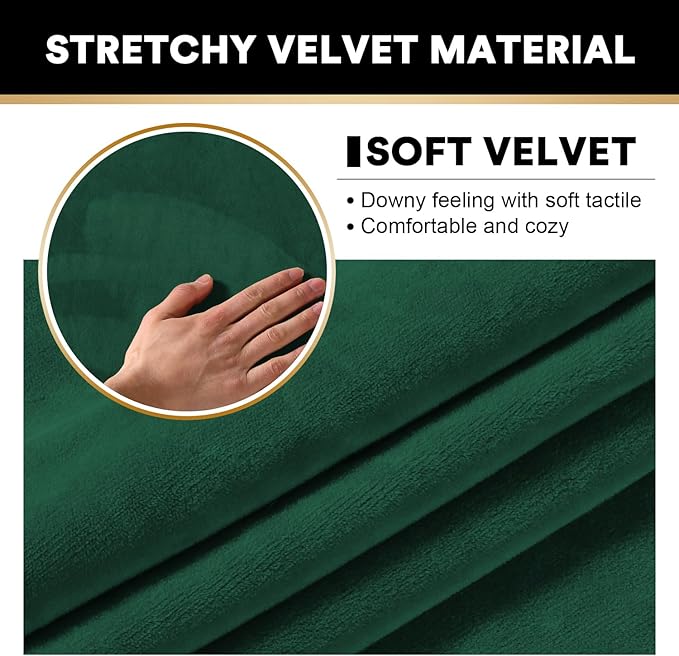 PrinceDeco 2 Piece Chair Cover Velvet Chair Slipcovers Soft Armchair Cover Furniture Protector with Arms Width Up to 49 Inch Chair Sofa Cover with Individual Cushion Covers(Small, Green)