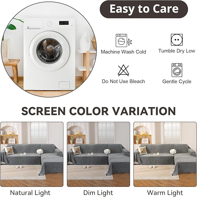 OstepDecor Sectional Couch Covers 2 Pieces, L Shaped Couch Cover Blanket, Sectional Sofa Cover Washable, Chaise Lounge Sofa Slipcovers Pet Furniture Protector for Dogs (71"x102"+71"x118", Dark Grey)