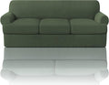 PrinceDeco T Cushion Sofa Slipcover 4 Pieces Sofa Covers for T Cushion Couch Soft Sofa Slip Covers Furniture Protector with 3 Individual T Shape Seat Covers(70"-88"), Bronze Green