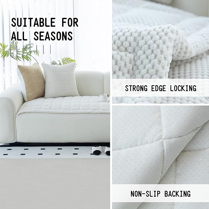 Sofa Couch Cover, Sofa Covers Washable for Dogs, Non-Slip Couch Covers for Sectional Sofa, Sofa Slipcovers for All Seasons Furniture Protector for L Shaped(Beige White, 27"x 27")