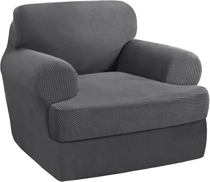 PrinceDeco 2 Pieces T Cushion Chair Slipcover Stretch Couch Covers for T Cushion Sofa Slipcovers Chair Covers Armchair with 1 Individual T Shape Seat Covers Width Up to 40", Grey