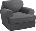 PrinceDeco 2 Pieces T Cushion Chair Slipcover Stretch Couch Covers for T Cushion Sofa Slipcovers Chair Covers Armchair with 1 Individual T Shape Seat Covers Width Up to 40", Grey