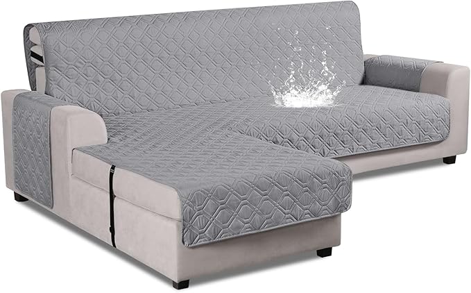VANSOFY Upgraded Sectional Couch Covers 100% Waterproof L Shaped Sofa Slipcover Reversible Chaise Lounge Cover for Sectional Sofa Furniture Protector Cover for Pets Dog Cat(Small, Light Gray)