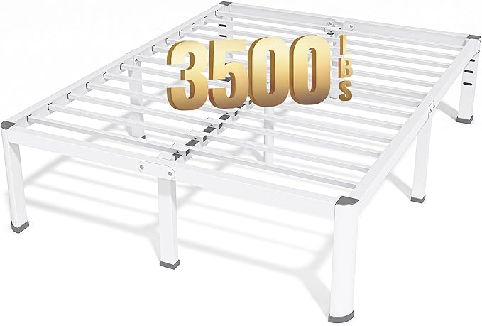Superay 20 Inch Queen Size Metal Bed Frame with Round Corners, Storage Space Under High Bed Frame-Heavy Duty Steel Slats Support, Noise Free - Easy Assembly - No Box Spring Needed,White