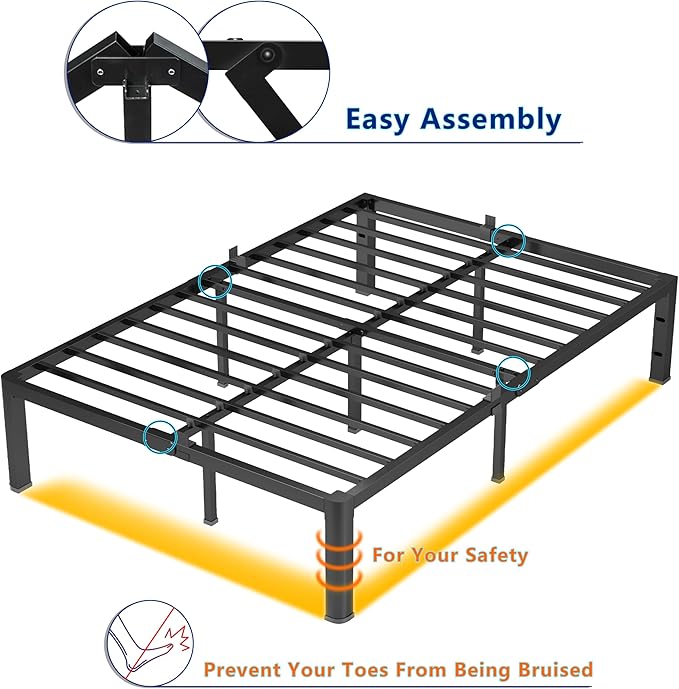 yookare 14 Inch Twin Metal Platform Bed Frame with Round Corner and Mattress Retainers, 3000lbs Heavy Duty Steel Slats Support, No Box Spring Needed, Easy Assembly, Noise Free