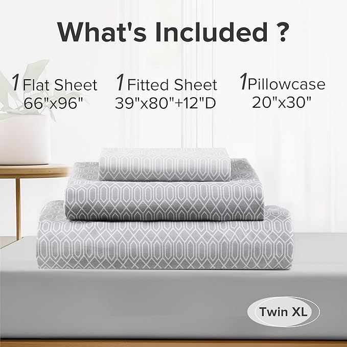 Comfort Spaces 100% Cotton Sheet Set Breathable, Lightweight, Soft with 12" Elastic Pocket Fits up to 14" Mattress, All Season Cozy Bedding, Matching Pillow Case, Twin XL Diamond Taupe 3 Piece