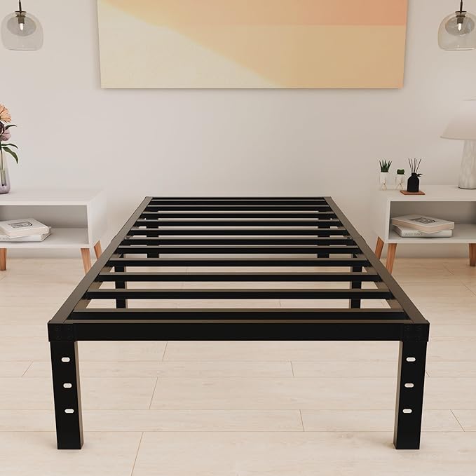 HOBINCHE 12 Inch Twin XL Size Bed Frame - No Box Spring Needed Heavy Duty Metal Platform Mattress Foundation with Steel Slats, Non-Slip Noise Free Easy Assembly Black Bedframes