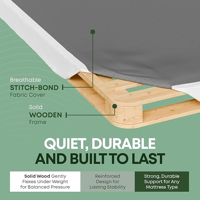 Greaton, 2.5” King Box Spring for King Bed – Amish-Made in The USA – Solid Wood Box Spring Mattress Foundation with Stable & Quiet Support – Flat-Packed & Easy Assembly – White