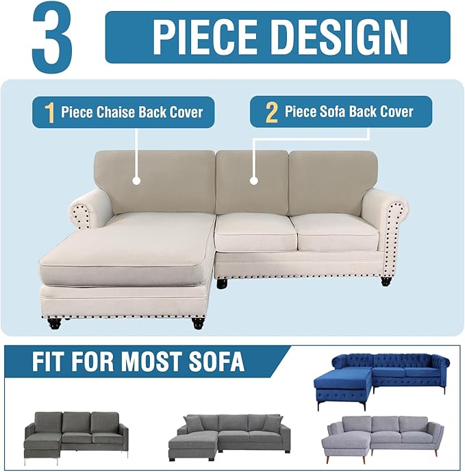 H.VERSAILTEX Backrest Cushion Covers Sectional Couch Back Cushion Covers for Sectional Sofa Set for Both Left/Right Couch (Back Only: 1 Chaise + 2 Sofa, Island Fossi)