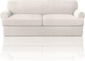 PrinceDeco T Cushion Sofa Slipcover 3 Pieces Sofa Covers for T Cushion Couch Soft Couch Covers Sofa Slip Cover Furniture Covers with 2 Individual T Shape Seat Covers Width Up to 88", Ivory