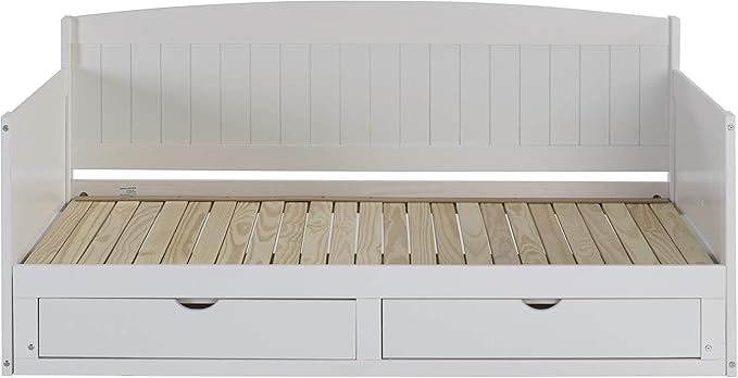 Alaterre Furniture Harmony Twin to King Daybed with Pop Up Trundle Bed - Solid Wood Twin Day Bed with 2 Pull-Out Storage Drawers and 400lb Capacity - For Kids, Guest Room, Living Room (White)