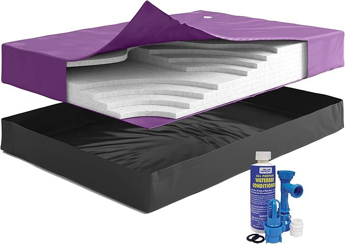 WAVELESS 99%, Waterbed Hardside Mattress Bundle, Includes Fill & Drain Kit, 8oz. Water Conditioner and Stand-Up Liner, Heavy Duty Vinyl,48" W x 84" L x 9" H Size Super Single