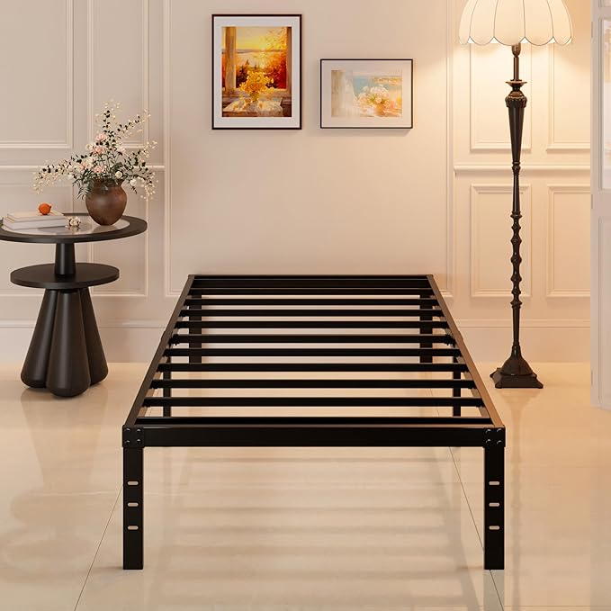 Maenizi Heavy Duty Twin Bed Frame No Box Spring Needed, 14 Inch Metal Platform Bed Frame Twin Support Up to 2500 lbs, Easy Assembly, Noise Free, Black