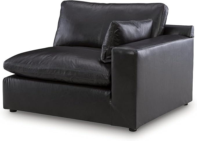 Signature Design by Ashley Emilia Straight Contemporary Leather Match 2-Piece Sectional Loveseat with Removable Cushion, Black