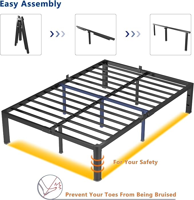 yookare 14 Inch Full Metal Platform Bed Frame with Round Corner and Mattress Retainers, 3500lbs Heavy Duty Steel Slats Support, No Box Spring Needed, Easy Assembly, Noise Free