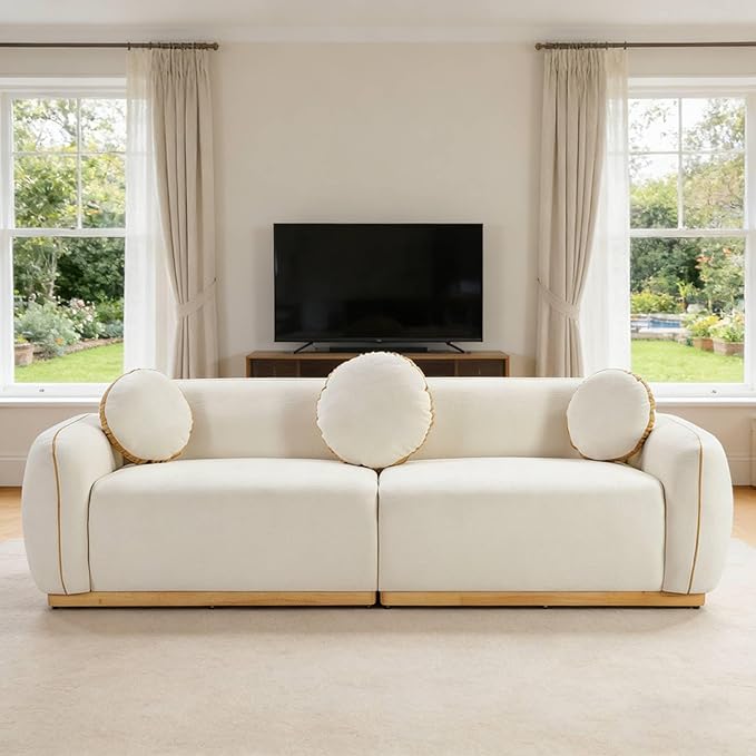 90.94'' Modern Sofa- 3 Seater Sofa, Comfy Sofa Couch with Extra Deep Seats, Upholstered Boucle Couch for Living Room Apartment Lounge (White)
