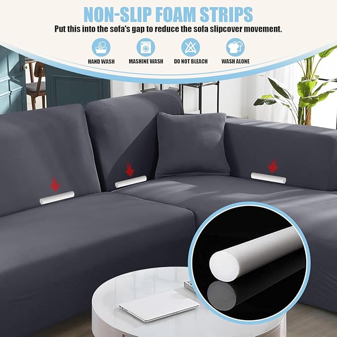 KinCam Sectional Couch Covers L Shape Sofa Covers Super Stretch 2pcs Sofa Slipcovers for 3 + 3 Seaters Sectional Chaise Slipcover with 2pcs Pillow Covers for Pets Kids, Light Grey