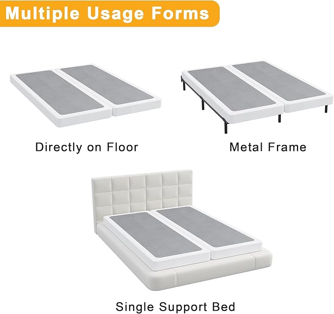 Lutown-Teen 4 Inch Split Box Spring Full Size Bed, Heavy Duty Metal Full Size Box Spring Only Mattress Foundation with Fabric Cover, Easy Assembly, Noise Free