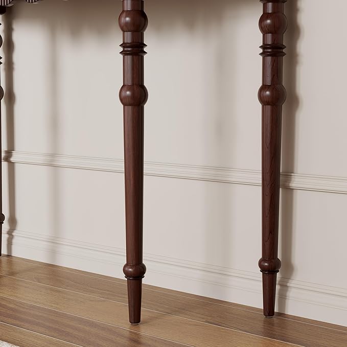 Solid Wood Console Table with Drawer – Dark Walnut Entryway Table with Scalloped Edge and Straight Legs, Narrow Accent Sofa Table for Living Room or Hallway(Dark Walnut)