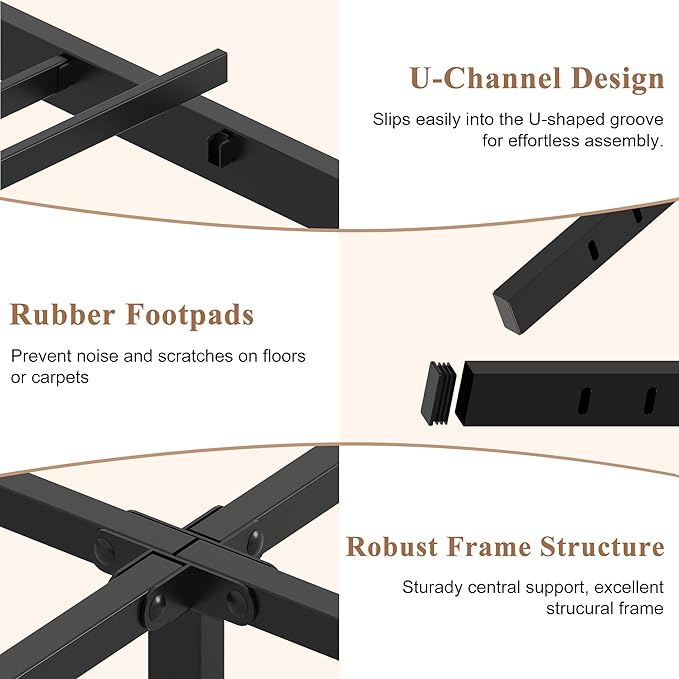 HOBINCHE 10 Inch Queen Size Bed Frame - No Box Spring Needed Heavy Duty Metal Platform Mattress Foundation with Steel Slats, Non-Slip Noise Free Easy Assembly Black Bedframes