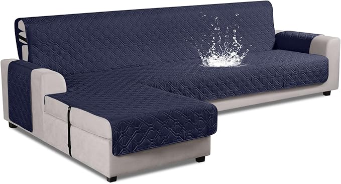 VANSOFY Upgraded Sectional Couch Covers 100% Waterproof L Shaped Sofa Slipcover Reversible Chaise Lounge Cover for Sectional Sofa Furniture Protector Cover for Pets Dog Cat(X-Large, Dark Blue)
