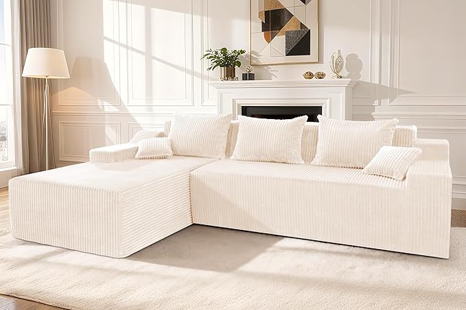 HABUTWAY 101'' Modular Sectional Sofa Cloud Couch with Deep Seat, Modern L-Shaped Convertible Couches Upholstered Couch with Chaise for Living Room Bedroom(Beige, Left-Facing Chaise)