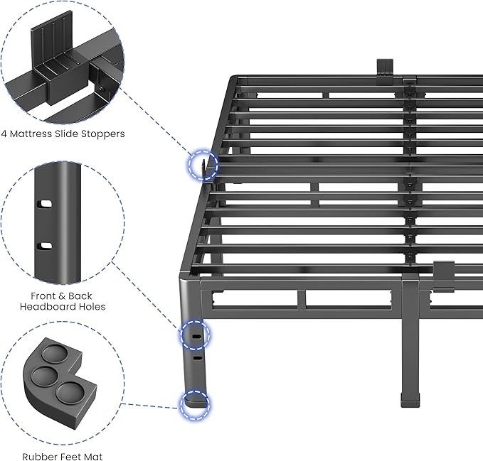 NKZ 12 Inch Full Size Bed Frame, Metal Bed Frame & Box Spring 2 in 1 Platform with Round Corner Legs, 4000Lbs Heavy Duty Metal Frame, Mattress Slide Stopper, Headboard Hole, Noise-Free, Easy Assembly