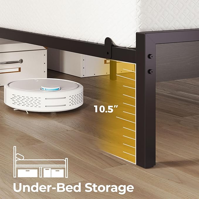 Rolanstar Full Size Bed Frame with LED Lights and Charging Station, Wood Storage Headboard and Under Bed Storage, Metal Platform, Noise Free, No Box Spring Needed, Balck Oak