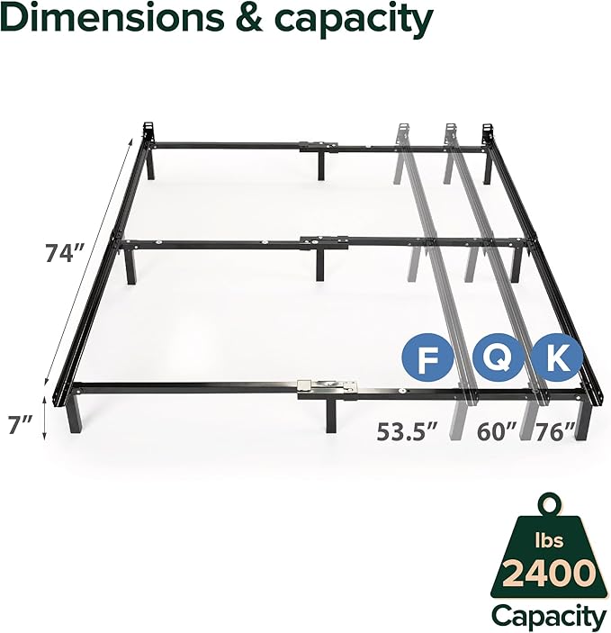 ZINUS Compack Metal Adjustable Bed Frame / 7 Inch Support Bed Frame for Box Spring and Mattress Set, Full/Queen/King