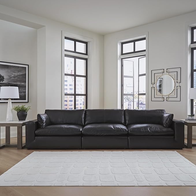 Signature Design by Ashley Emilia Straight Contemporary Leather Match 3-Piece Sectional Sofa with Removable Cushion, Black