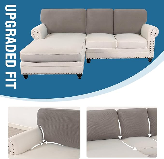 H.VERSAILTEX Backrest Cushion Covers Sectional Couch Back Cushion Covers for Sectional Sofa Set for Both Left/Right Couch (Back Only: 1 Chaise + 2 Sofa, Taupe)