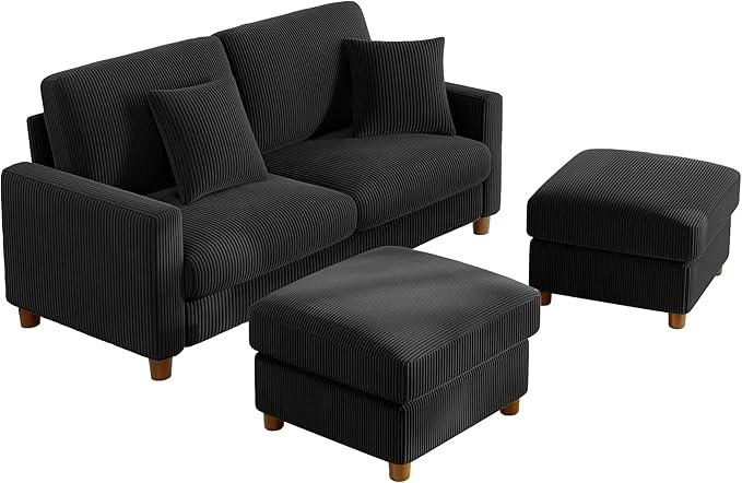 Kidirect 70in U Shaped Couch, Modular Sofa No Tool Assembly, Comfy Sectional Couches for Living Room 21in Deeper Seats, Corduroy Sofas for Living Room with 2 Pillows, Loveseat Sofa Set, Black Couch | Comfy Corduroy, Oversized 70in Couch, 700LB Tough, T...