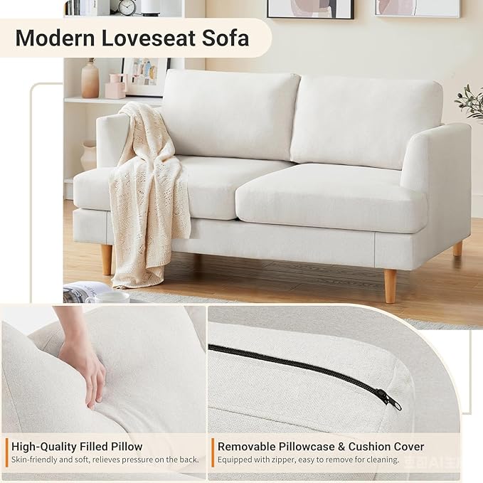 Loveseat Sofa 56" Mid Century Modern Small Couches for Small Spaces Love Seat with 2-Seat Upholstered Cushion Sofa Couches for Bedroom, Living Room, Apartment, Office (Beige)