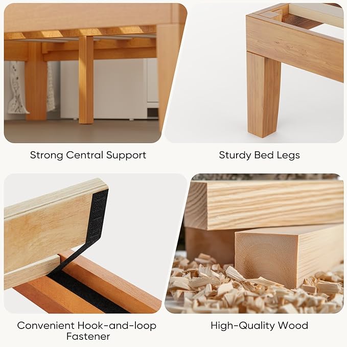 Sweetcrispy Full Size Wood Platform Bed Frame, Solid 700LBS Heavy Duty Bed Base with Wooden Slat Support, Sturdy, Stylish & Noise-Free Design, No Box Spring Needed, 12IN Natural Pine