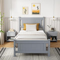 VINGLI Twin Bed Frame Solid Wood Platform Single Bed with Headboard, No Box Spring Needed Panel Bed, Wood Slat Support Mattress Foundation, Gray