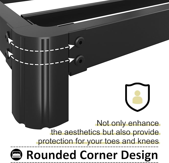 Yicensen 4 Inch Low Profile King Bed Frame with Rounded Corner Legs Heavy Duty Metal King Size Platform Bed Frame No Box Spring Needed, Easy Assembly, Noise Free, Black.