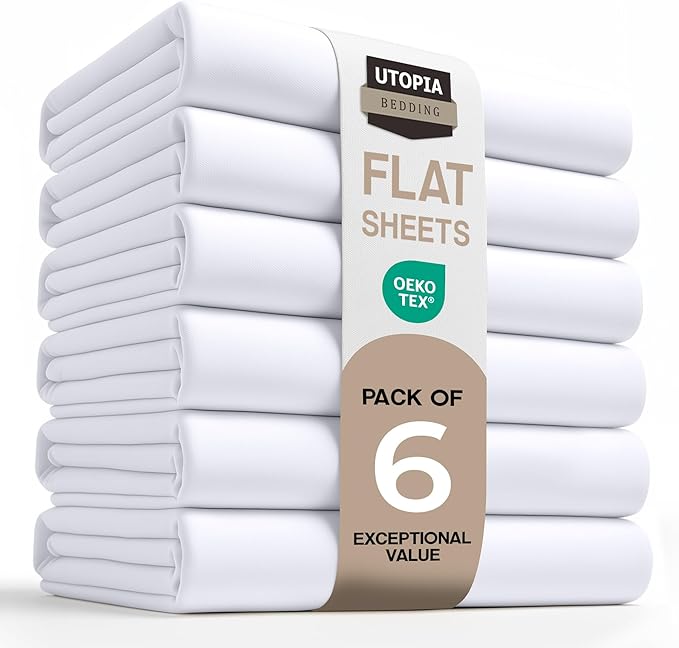Utopia Bedding Flat Sheets - Pack of 20 - Soft Brushed Microfiber Fabric - Shrinkage & Fade Resistant Top Sheets - Easy Care (Queen, White)
