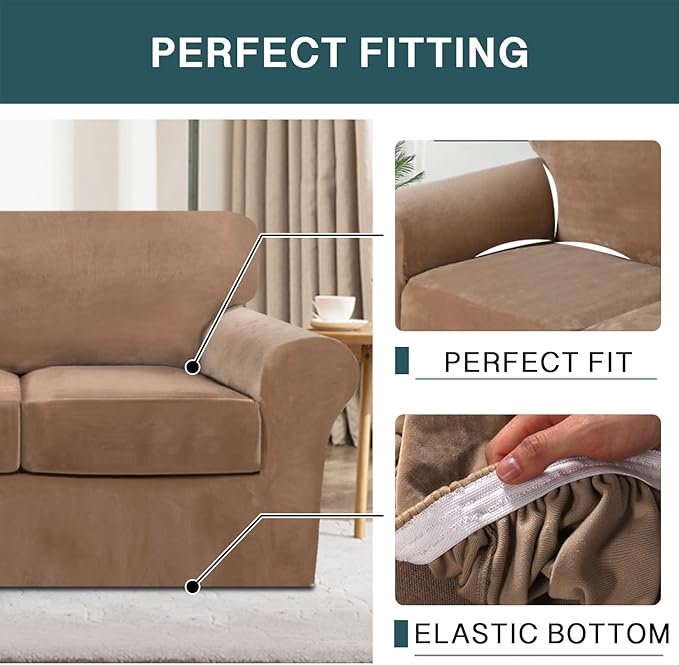 FantasDecor 2 Piece Chair Sofa Covers Velvet for Living Room Slipcovers with Individual Cushion Elastic Furniture Protector for Pets, Machine Washable (Armchair, Luggage)