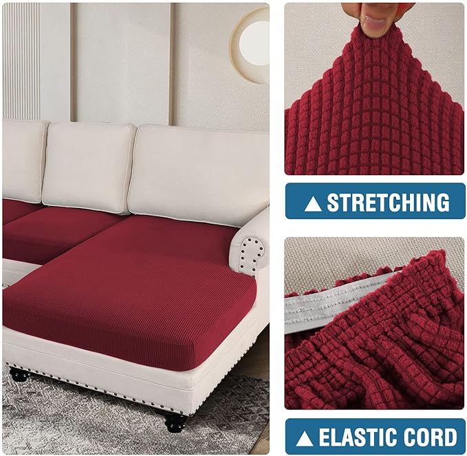 H.VERSAILTEX Sectional Couch Covers 3 Pieces Sofa Seat Cushion Covers L Shape Separate Cushion Couch Chaise Cover for Both Left/Right Sectional Couch (Seat Only: 1 Chaise + 2 Sofa, Burgundy)
